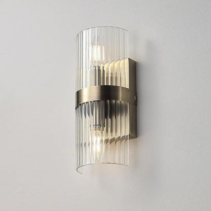 GLOBE Electric 65000046 2-Light Wall Sconce, Matte Brass, Ribbed Glass Shade, E12 Base Sockets, Wall-Lamp Dimmable, Lights for Bedroom, Kitchen Sconces Lighting, Home Decor, Mounted Bedside Lamp