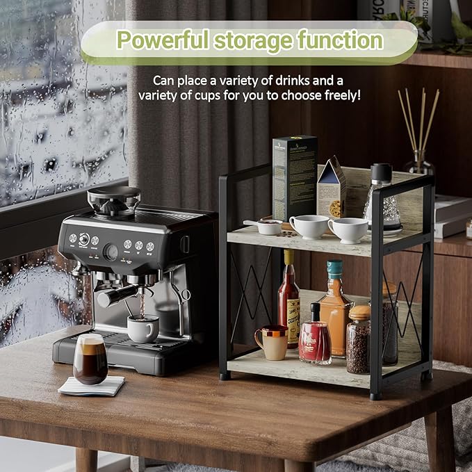 Aduanbang Coffee Bar Accessories Organizer, 2 Tier Wooden Kitchen Counter Shelf, Coffee Organizer Station for Countertop, Condiment Rack for Mugs, Cups, Cream, Syrup