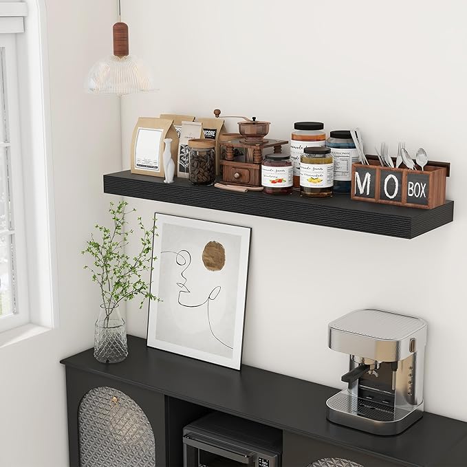 48 Inch Black Floating Shelf | 12 Inch Deep Floating Shelves Set of 1 | 48