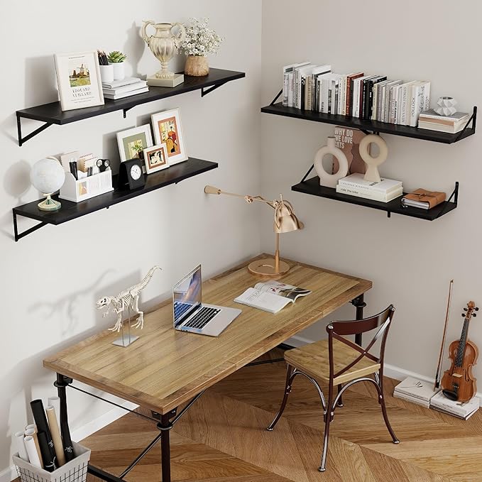Axeman Floating Shelves for Wall Black- 36 Inch Wide x 12 Inch Deep Wall Shelves Set of 2 - Black Deep Wood Floating Shelves for Living Room Bedroom Laundry Room