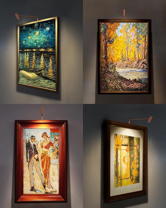Plug in Picture Light Dimmable Art Lights for Paintings Remote Control 3000K Picture Frame Light with Timer CRI 90 LED Picture Lights for Wall Display Artwork Portrait Gallery, Copper Body