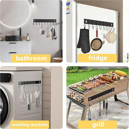 Magnetic Spice Rack for Refrigerator Seasoning Organizer for Spice Fridge Shelf storage Magnetic Shelf with Hook for Oven (4pack1hook-Black)