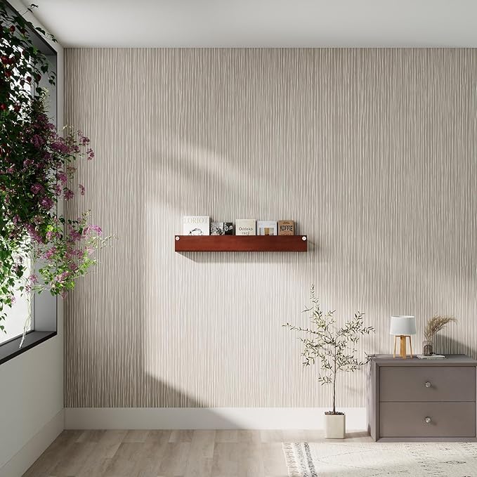 Timeet Modern Peel and Stick Wallpaper Self Adhesive Wallpaper 17.3" x 78.7" Textured Neutral Stripe Contact Paper Removable Vinyl Wall Paper for Accent Wall Modern Minimalist Wall Decor