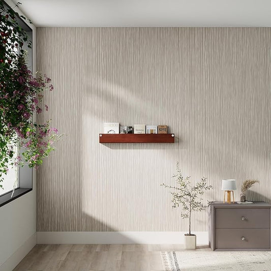 Timeet Modern Peel and Stick Wallpaper Self Adhesive Wallpaper 17.3" x 78.7" Textured Neutral Stripe Contact Paper Removable Vinyl Wall Paper for Accent Wall Modern Minimalist Wall Decor