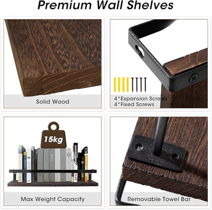 Uten Floating Shelves, Wall Shelves Set of 2, Wall Mounted for Bathroom, Bedroom, Kitchen, Bathroom Shelf with Towel Bar, Sturdy Structure, Easy Installation