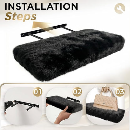 2 Pack Floating Shelves for Wall, Shelf with Fluffy Soft Black Shag Cover, Wall Mounted Shelves for Bedroom, Living Room, Suitable for storing valuable collectibles, bags, jewelry, high heels