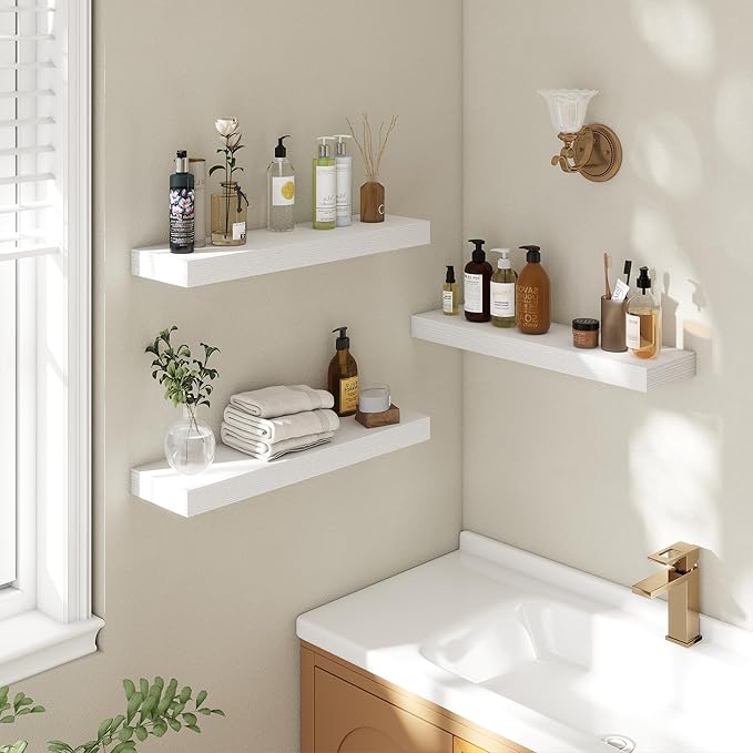 24 Inch Floating Shelves | 6.5 Inch Deep White Floating Shelves Set of 2 | 24
