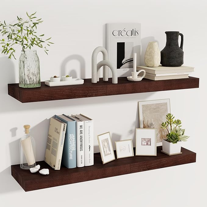 fuqing Floating Shelves for Wall - 36 Inch Mahogany Wall Shelves Set of 2-36 Inch Wide x 9.3 Inch Deep x 1.6 Inch Thick Wood Shelves for Room Decor & Storage