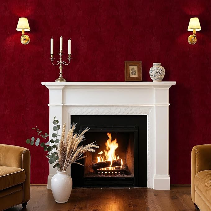 17.7"x317" Burgundy Suede Wallpaper Self Adhesive Velvet Flocking Liner Soft Felt Drawer Liner Red Velvet Sheets Contact Paper Peel and Stick Fabric Wallpaper for Bedroom Vanity DIY Crafts