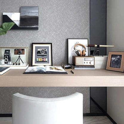 Silver Grey Silk Wallpaper Embossed Peel and Stick Wallpaper A Set of 17.7 inch X 1200 inch Textured Self-Adhesive Removable Contact Paper Waterproof Vinyl Roll for Bedroom Cabinet Furniture