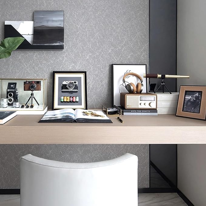 Silver Grey Silk Wallpaper Embossed Peel and Stick Wallpaper A Set of 17.7 inch X 480 inch Textured Self-Adhesive Removable Contact Paper Waterproof Vinyl Roll for Bedroom Cabinet Furniture