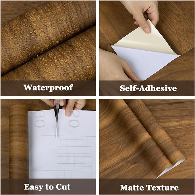 COSNIGHT Wood Grain Contact Paper, Vintage Peel and Stick Wallpaper 15.7''x393'', Removable Natural Matte Wall Paper for Countertops, Cabinets and Drawers