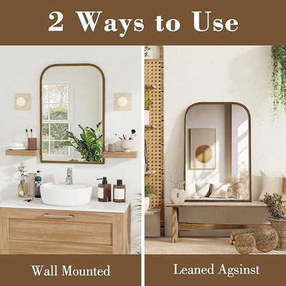 Axeman 22x30 Rounded Rectangular Wall Mirror, Decorative Bathroom Mirror, Traditional Vintage Wall Mounted Mirror with Beaded Frame for Accent Living Room Vanity Bedroom Entryway, Bronze