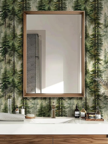 HAOKHOME Forest Peel and Stick Wallpaper Tree Wall Paper Wood Removable for Bedroom Green Contact Paper 17.7in x 9.8ft
