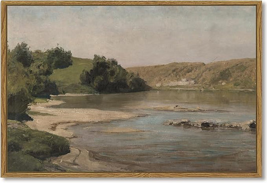 SHENIFY 24x36in Large Vintage Landscape Framed Canvas Wall Art Grassland Classic Paintings Farmhouse Bathroom Office Decor - Natural Framed