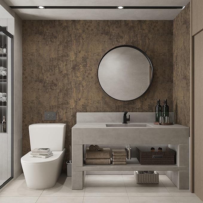 Dark Brown Concrete Wallpaper Peel and Stick Tan Cement Contact Paper Vintage Industrial Style Wall Paper 16x197inch Bubble-Free Design Matte Thicken Waterproof Self-Adhesive Vinyl Furniture Stickers
