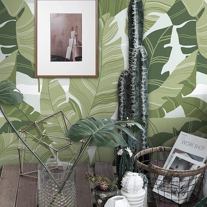 Peel and Stick Wallpaper Green Leaves Tropical Palm Wallpaper 16.1