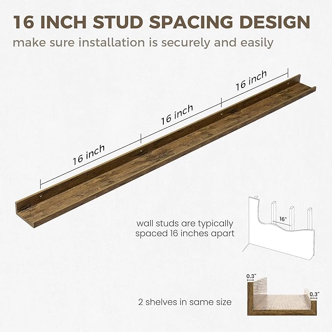 Axeman Floating Shelves | Picture Ledge Shelf Set of 2 | Rustic Brown Wall Shelves with Lip | Brown Picture Shelf for Wall with Ledge | Photo Ledges 55 Inch
