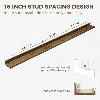 Axeman Floating Shelves | Picture Ledge Shelf Set of 2 | Rustic Brown Wall Shelves with Lip | Brown Picture Shelf for Wall with Ledge | Photo Ledges 55 Inch