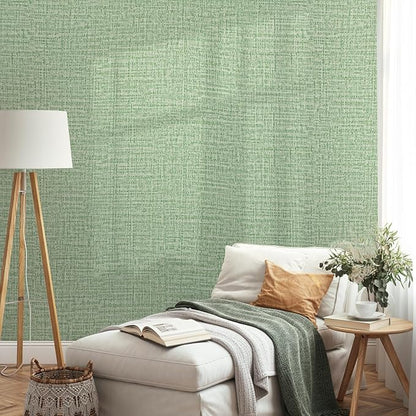 Guvana Grasscloth Peel and Stick Wallpaper Green Textured Contact Paper Modern Removable Self Adhesive Wall Paper Thicken Fabric Faux Linen Wallpaper for Bathroom Kitchen Countertop 78.7inx15.7in