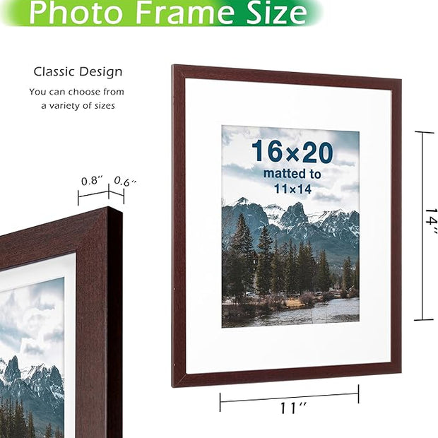 FrameWorks 2-Pack, 16x20 Matted to 11x14 Picture Frame, Mahogany – Classic Wooden Photo Frame with Tempered Glass, Modern Matte Finish for Prints, Posters, Certificates & Wall Decor – Gallery-Ready