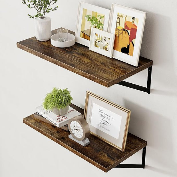 Axeman 12 Inch Deep Floating Shelves for Wall - 24 Inch Wide x 12 Inch Deep Wall Shelves Set of 2 - Rustic Wood Floating Shelves for Living Room