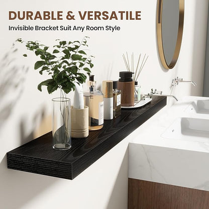 24 Inch Floating Shelves for Wall 2 Pack, 24" Wall Shelves for Books, Storage, Decor, Wall Mounted Floating Shelf with Invisible Brackets for Kitchen, Living Room, Black