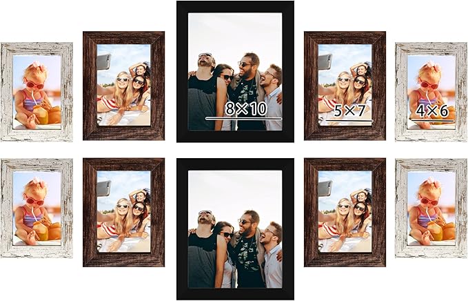 LUCKYLIFE Picture Frame Set 10-Pack, Gallery Wall Frame Collage with 8x10 5x7 4x6 Frames in 3 Different Finishes