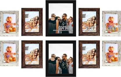 LUCKYLIFE Picture Frame Set 10-Pack, Gallery Wall Frame Collage with 8x10 5x7 4x6 Frames in 3 Different Finishes