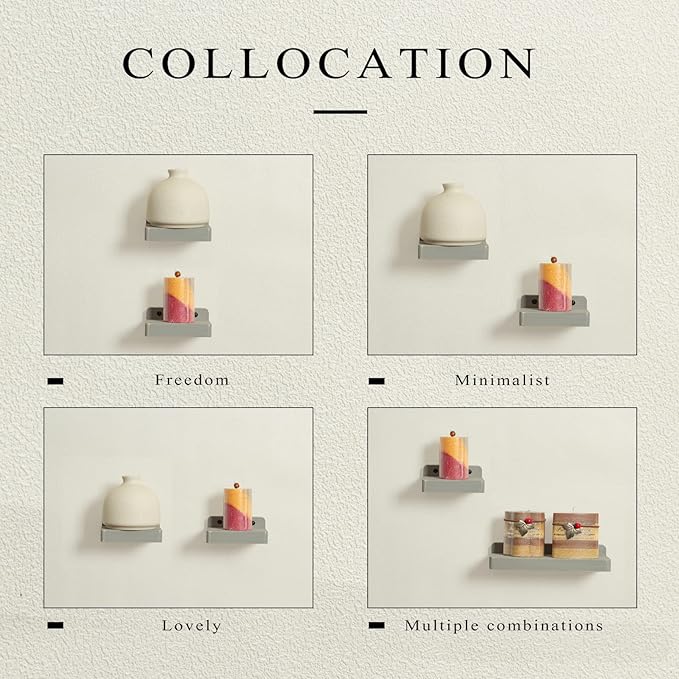 Freezing point Small Floating Shelf for Wall Set of 4 Natural Wood 4Inch Mini Wall Shelves Decor Plant Display Collectibles Mounted Kitchen Bathroom Bedroom Corner Decorative Storage Tiny Stand Grey