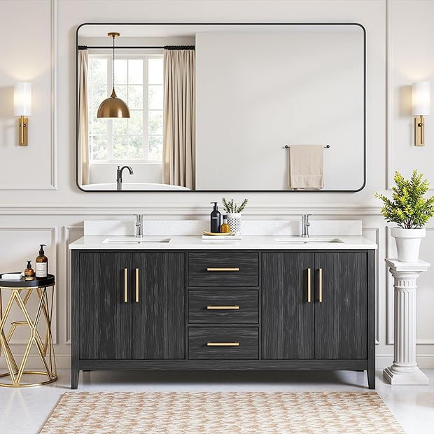 Antok Wall Mirror, 30"x50" Bathroom Vanity Mirror, Anti-Rust HD Tempered Glass, Wall Mounted Mirrors for Living Room, Entryway, Black Frame, Rect