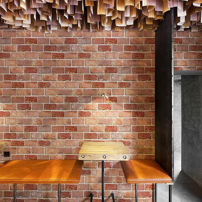 JiffDiff Brick Wallpaper Peel and Stick, Removable Vintage Self Adhesive Wallpaper Renter Friendly Textured Stick on Wallpaper Contact Paper （17.3" x 120" Red Brick）