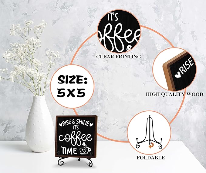 Coffee Desk Decor Sign, Coffee Time Sign With Stand For Farmhouse Home Kitchen Table, Wine Sign For Farmhouse Home Kitchen Bar Shelf Table, Gifts For Family Friend Coworker, B14