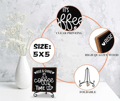Coffee Desk Decor Sign, Coffee Time Sign With Stand For Farmhouse Home Kitchen Table, Wine Sign For Farmhouse Home Kitchen Bar Shelf Table, Gifts For Family Friend Coworker, B14