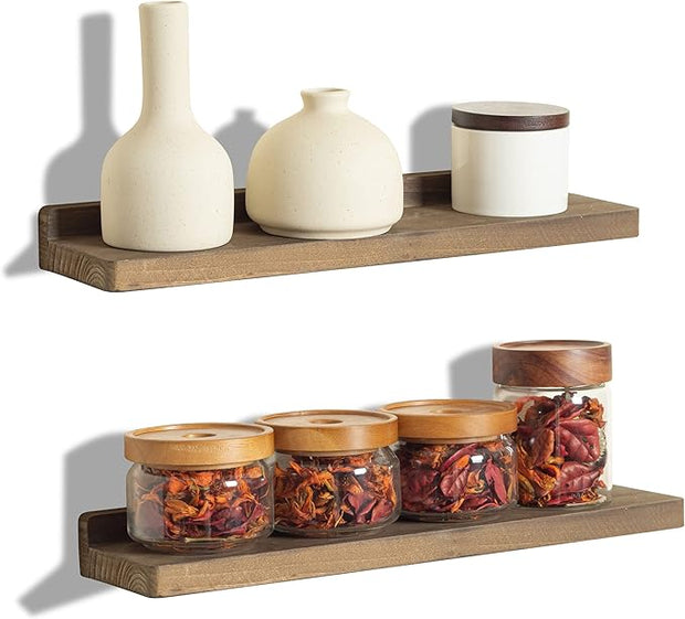 Freezing point Floating Shelves for Wall Set of 2 Natural Wood 16Inch Wall Shelf Decor Plant Display Collectibles Mounted Kitchen Bathroom Bedroom Corner Decorative Storage Stand Coffee