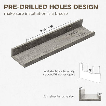 Axeman Floating Shelves | Picture Ledge Shelf Set of 2 | Rustic Grey Wall Shelves with Lip | Grey Picture Shelf for Wall with Ledge | Photo Ledges 16 Inch