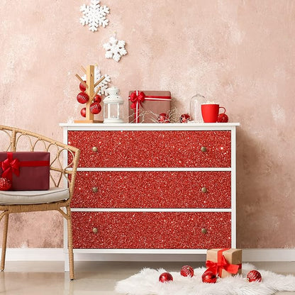 CHIHUT 15.7''x236'' Shiny Red Glitter Wallpaper Stick and Peel for Bedroom Walls Self Adhesive Removable Fabric Glitter Contact Paper for Drawers Decorative Glitter Wall Paper Roll for Gift Dresser