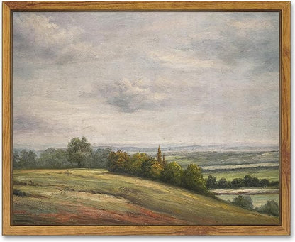 SHENIFY Landscape Framed Canvas Wall Art Vintage Classical Rural Hill Prints Hallway Kitchen Office Decor - 8x10in Natural Framed