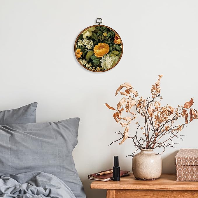 KSDUT Rustic Flower Wall Art Decor - Botanical Neutral Mid Century Modern Wall Art Canvas Frame Hanging Prints, Vintage Retro Round Wall Art Decor for Home Decorations 10