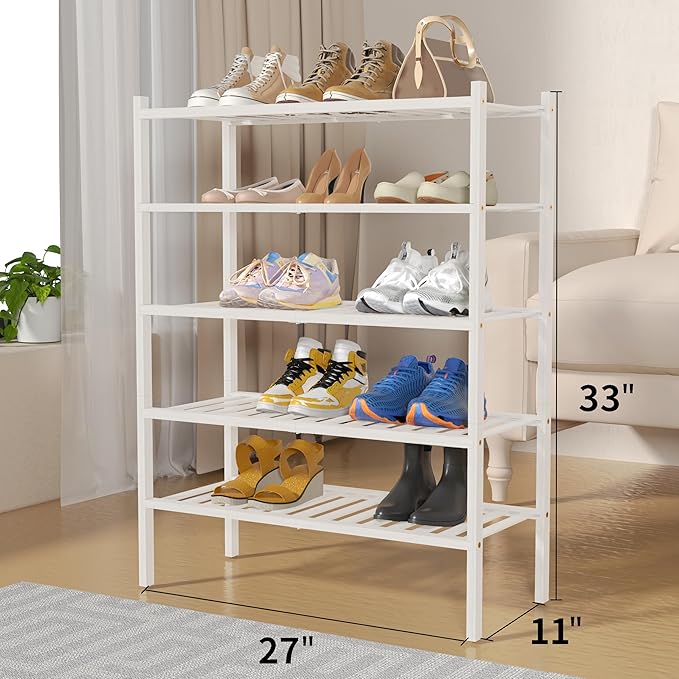 5 Tier Bamboo Shoe Rack for Closet Free Standing Wood Shoe Shelf for Entryway Small Space Stackable 27