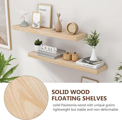 Fuqing Natural Floating Shelves, 36 Inch Set of 2, Raw Wood for Living Room & Home Office
