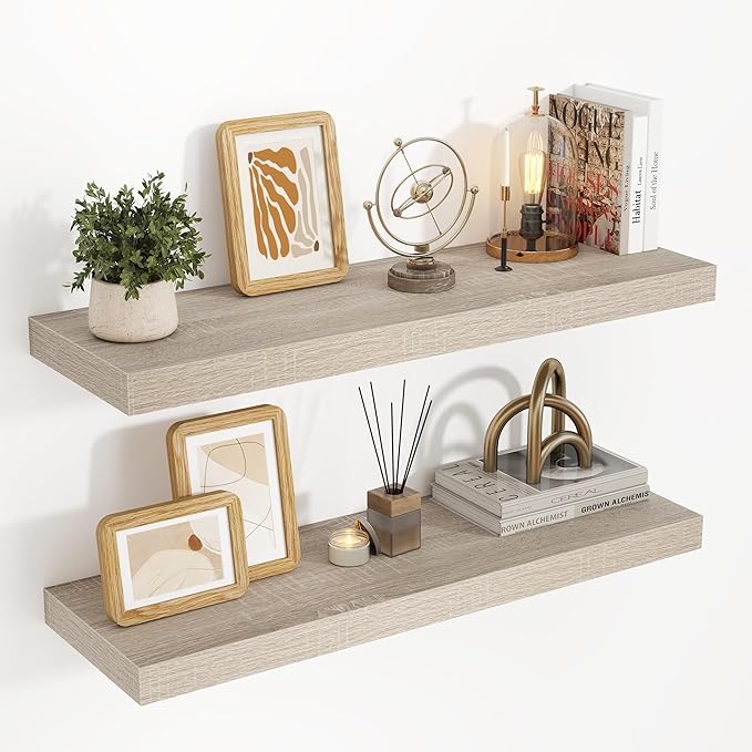 32 Inch Floating Shelves, 3D Textured Wood Grain, 32