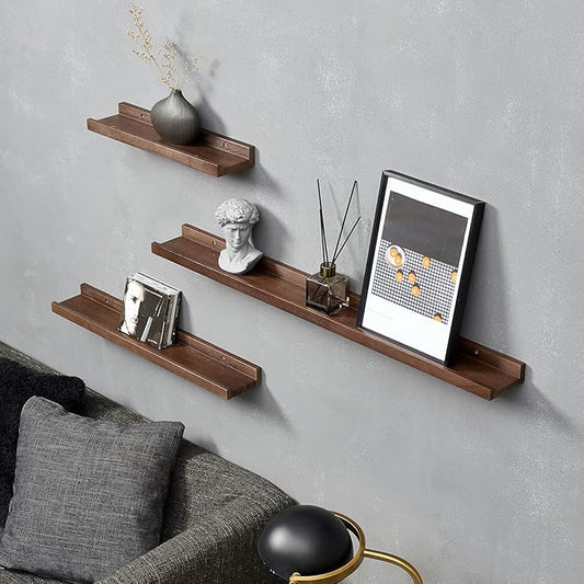 12 Inch Floating Shelves Wall Mounted, Rustic Wall Shelves for Decor and Storage, Solid Walnut Wood Shelf, Picture Ledge for Bedroom/Bathroom/Living Room/Kitchen, Walnut Color, 12*4*1.5 (1 Pack)