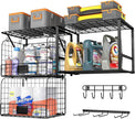Garage Shelf Wall Mounted with Wire baskets, Heavy Duty Garage Wall Shelving with Garden Tool Rack and Hooks, Wire Shelf Baskets Tool Organizer for Home Garden Yard Organization and Storage