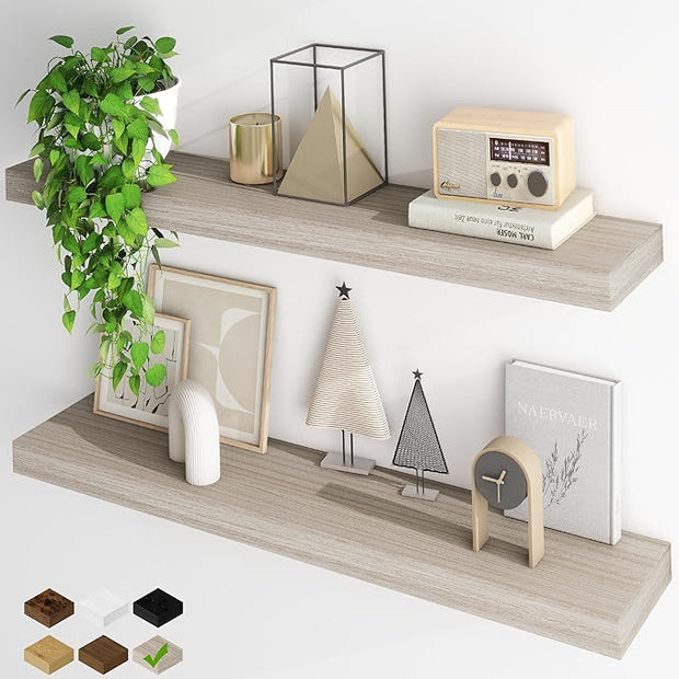 Fun Memories Floating Shelves for Wall, 40Inch Floating Shelves Set of 2, Hanging Shelf with Invisible Brackets, Wood Shelves for Living Room, Bedroom, Kitchen, Grey