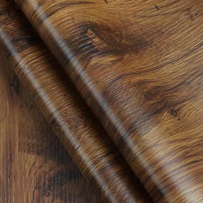 Dimoon Wallpaper 59"x15.7"Wood Contact Paper Brown Waterproof Wood Peel and Stick Wallpaper Thicken Texture Wood Wallpaper Removable Yellow Rustic Wood Grain Self-Adhesive Vintage Cabinet Table Roll