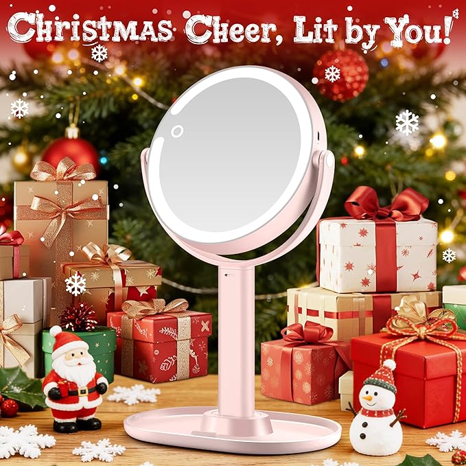 Makeup Mirror with Lights, Double Sided 1x/30x Magnifying Mirror with Light, Rechargeable 3 Color Lights and Adjustable Brightness, 360° Rotation Detachable Comes with Tweezer(Blush-30X)