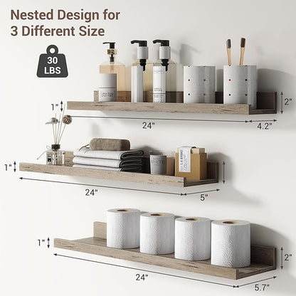Axeman Picture Ledge Shelf | 24 Inch Grey Floating Shelves Set of 3 | Rustic Grey Wall Shelves with Lip | 24" Picture Shelf for Wall with Ledge | Photo Shelves