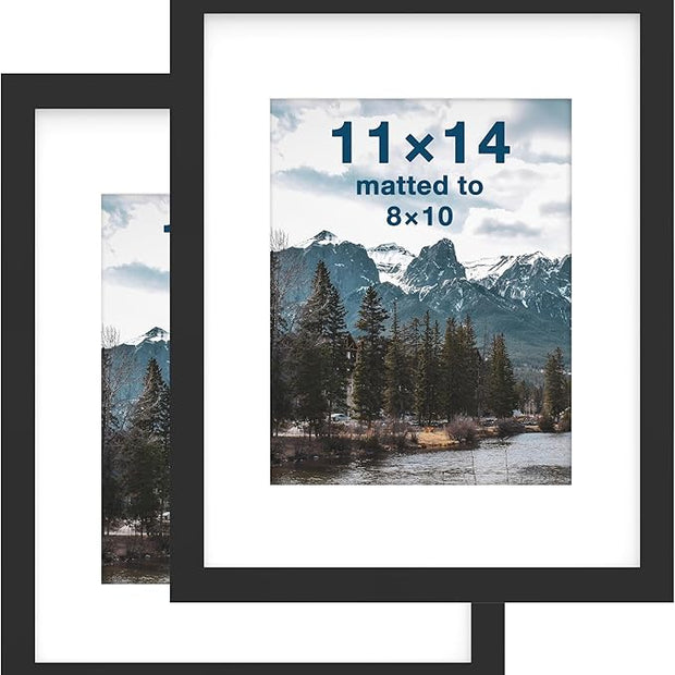 FrameWorks 2-Pack, 11x14 Matted to 8x10 Picture Frame, Black – Classic Wooden Photo Frame with Tempered Glass, Modern Matte Finish for Prints, Posters, Certificates & Wall Decor – Gallery-Ready