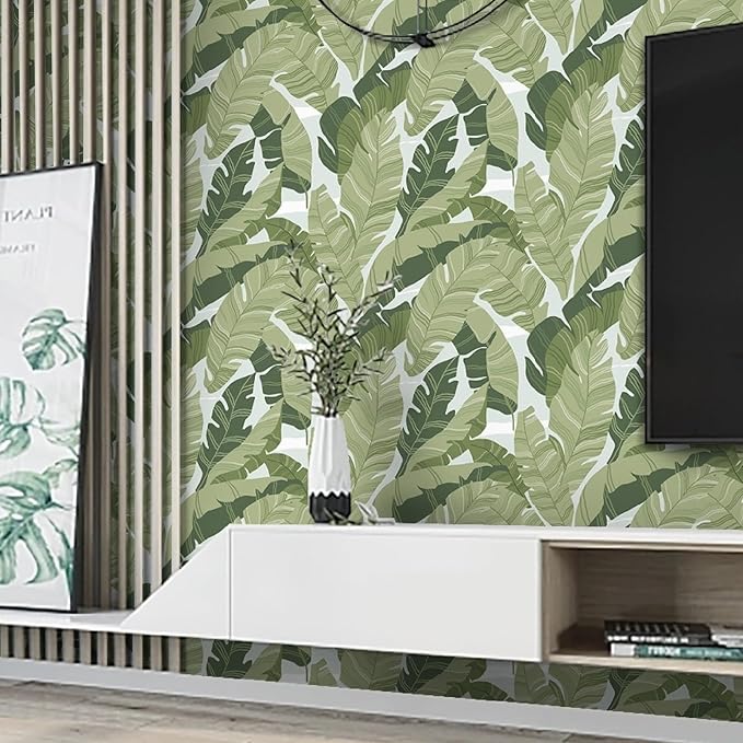 Peel and Stick Wallpaper Green Leaves Tropical Palm Wallpaper 16.1